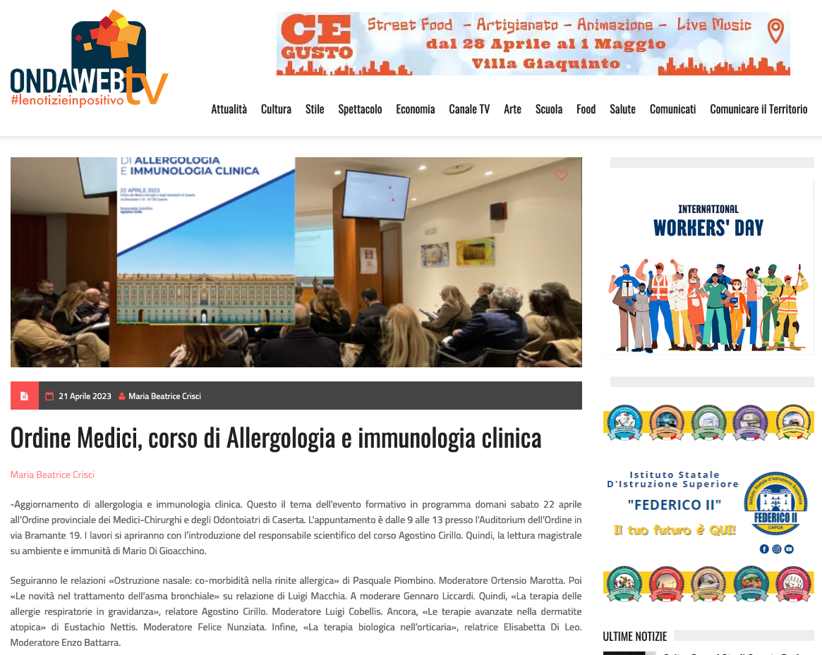 Articolo su convegno Allergologia e Immunologia Clinica Ordine Medici Caserta