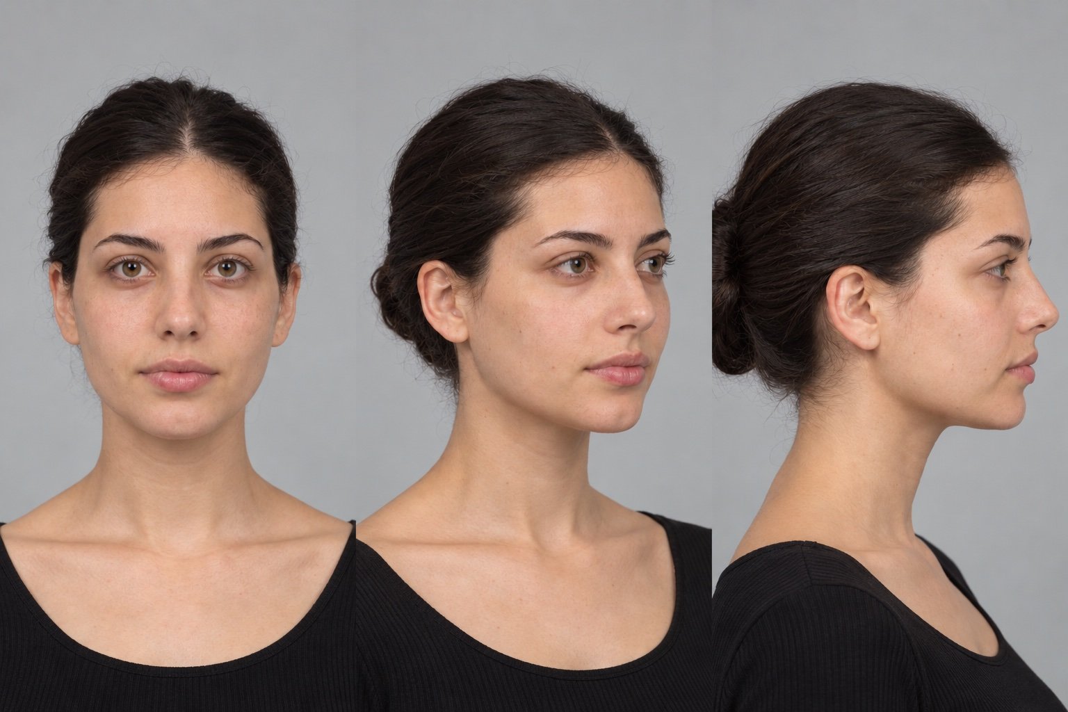 Lo stesso volto di fronte, di tre quarti e di profilo come nella fotografia clinica, chirurgia maxillo-facciale Caserta e Napoli